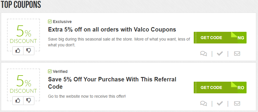 Valco Coupons
